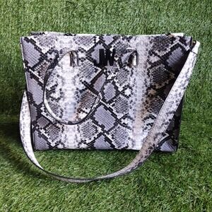 Jason Wu Python Print Tote Bag Purse Double Handle Black Gray Gold GUC